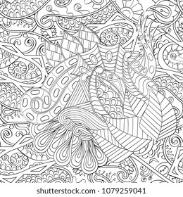 Tracery seamless pattern. Mehndi design. Ethnic monochrome binary doodle texture. Curved doodling black and white background. Vector