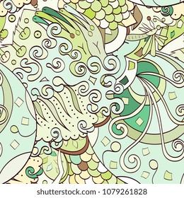Tracery seamless pattern. Mehndi design. Ethnic colorful doodle texture. Curved doodling background. Vector