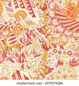 Tracery seamless pattern. Mehndi design. Ethnic colorful doodle texture. Curved doodling background. Vector