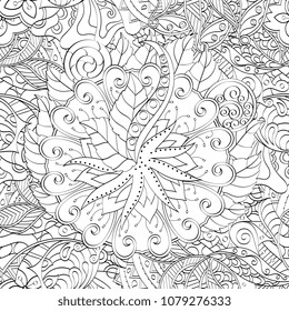Tracery seamless pattern. Mehndi design. Ethnic monochrome binary doodle texture. Curved doodling black and white background. Vector