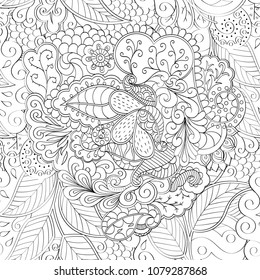 Tracery seamless pattern. Mehndi design. Ethnic monochrome binary doodle texture. Curved doodling black and white background. Vector