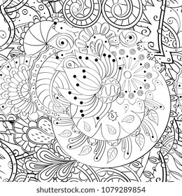 Tracery seamless pattern. Mehndi design. Ethnic monochrome binary doodle texture. Curved doodling black and white background. Vector