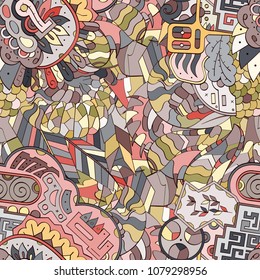 Tracery seamless pattern. Mehndi design. Ethnic colorful doodle texture. Curved doodling background. Vector