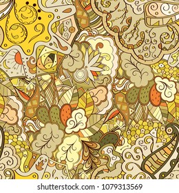 Tracery seamless pattern. Mehndi design. Ethnic colorful doodle texture. Curved doodling background. Vector