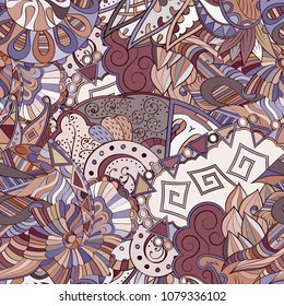 Tracery seamless pattern. Mehndi design. Ethnic colorful doodle texture. Curved doodling background. Vector