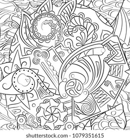 Tracery seamless pattern. Mehndi design. Ethnic monochrome binary doodle texture. Curved doodling black and white background. Vector