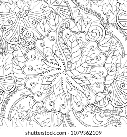 Tracery seamless pattern. Mehndi design. Ethnic monochrome binary doodle texture. Curved doodling black and white background. Vector