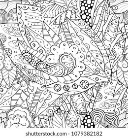 Tracery seamless pattern. Mehndi design. Ethnic monochrome binary doodle texture. Curved doodling black and white background. Vector
