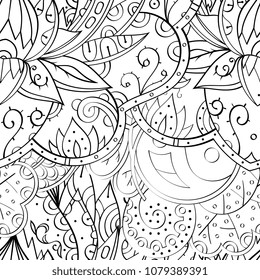 Tracery seamless pattern. Mehndi design. Ethnic monochrome binary doodle texture. Curved doodling black and white background. Vector