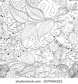 Tracery seamless pattern. Mehndi design. Ethnic monochrome binary doodle texture. Curved doodling black and white background. Vector