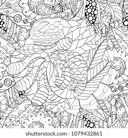 Tracery seamless pattern. Mehndi design. Ethnic monochrome binary doodle texture. Curved doodling black and white background. Vector