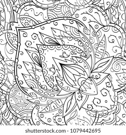Tracery seamless pattern. Mehndi design. Ethnic monochrome binary doodle texture. Curved doodling black and white background. Vector