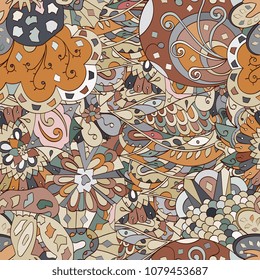 Tracery seamless pattern. Mehndi design. Ethnic colorful doodle texture. Curved doodling background. Vector