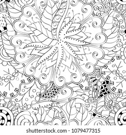 Tracery seamless pattern. Mehndi design. Ethnic monochrome binary doodle texture. Curved doodling black and white background. Vector