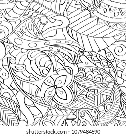 Tracery seamless pattern. Mehndi design. Ethnic monochrome binary doodle texture. Curved doodling black and white background. Vector