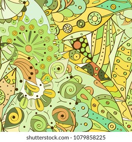 Tracery seamless pattern. Mehndi design. Ethnic colorful doodle texture. Curved doodling background. Vector