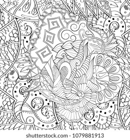 Tracery seamless pattern. Mehndi design. Ethnic monochrome binary doodle texture. Curved doodling black and white background. Vector