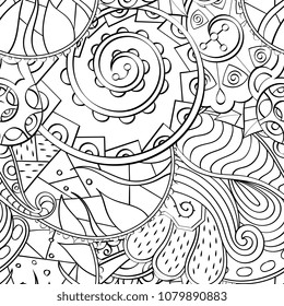 Tracery seamless pattern. Mehndi design. Ethnic monochrome binary doodle texture. Curved doodling black and white background. Vector