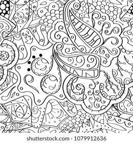 Tracery seamless pattern. Mehndi design. Ethnic monochrome binary doodle texture. Curved doodling black and white background. Vector