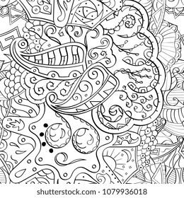 Tracery seamless pattern. Mehndi design. Ethnic monochrome binary doodle texture. Curved doodling black and white background. Vector