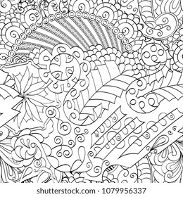 Tracery seamless pattern. Mehndi design. Ethnic monochrome binary doodle texture. Curved doodling black and white background. Vector