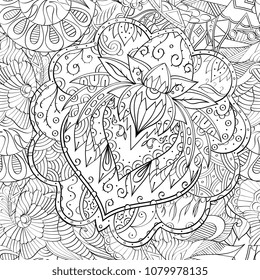 Tracery seamless pattern. Mehndi design. Ethnic monochrome binary doodle texture. Curved doodling black and white background. Vector