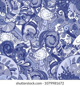 Tracery seamless pattern. Mehndi design. Ethnic colorful doodle texture. Curved doodling background. Vector