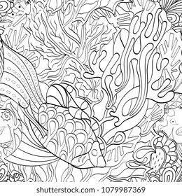 Tracery seamless pattern. Mehndi design. Ethnic monochrome binary doodle texture. Curved doodling black and white background. Vector