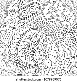 Tracery seamless pattern. Mehndi design. Ethnic monochrome binary doodle texture. Curved doodling black and white background. Vector