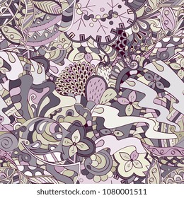 Tracery seamless pattern. Mehndi design. Ethnic colorful doodle texture. Curved doodling background. Vector