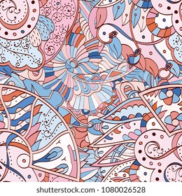 Tracery seamless pattern. Mehndi design. Ethnic colorful doodle texture. Curved doodling background. Vector