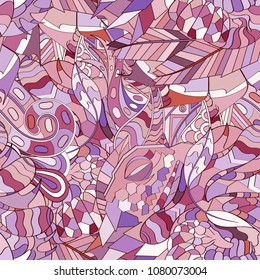 Tracery seamless pattern. Mehndi design. Ethnic colorful doodle texture. Curved doodling background. Vector