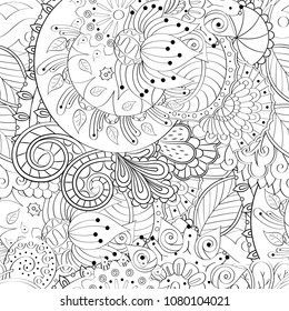 Tracery seamless pattern. Mehndi design. Ethnic monochrome binary doodle texture. Curved doodling black and white background. Vector