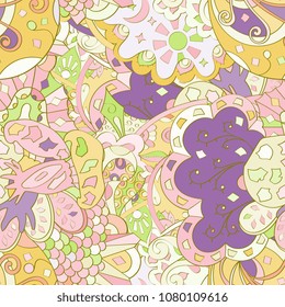 Tracery seamless pattern. Mehndi design. Ethnic colorful doodle texture. Curved doodling background. Vector
