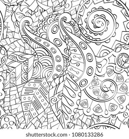 Tracery seamless pattern. Mehndi design. Ethnic monochrome binary doodle texture. Curved doodling black and white background. Vector