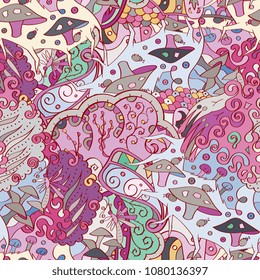 Tracery seamless pattern. Mehndi design. Ethnic colorful doodle texture. Curved doodling background. Vector