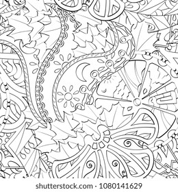 Tracery seamless pattern. Mehndi design. Ethnic monochrome binary doodle texture. Curved doodling black and white background. Vector