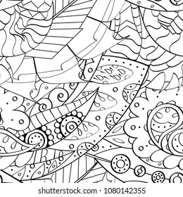 Tracery seamless pattern. Mehndi design. Ethnic monochrome binary doodle texture. Curved doodling black and white background. Vector