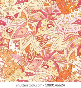 Tracery seamless pattern. Mehndi design. Ethnic colorful doodle texture. Curved doodling background. Vector