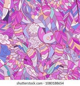 Tracery seamless pattern. Mehndi design. Ethnic colorful doodle texture. Curved doodling background. Vector