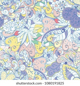 Tracery seamless pattern. Mehndi design. Ethnic colorful doodle texture. Curved doodling background. Vector
