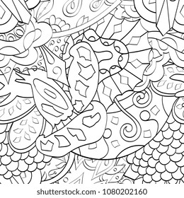 Tracery seamless pattern. Mehndi design. Ethnic monochrome binary doodle texture. Curved doodling black and white background. Vector