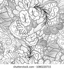Tracery seamless pattern. Mehndi design. Ethnic monochrome binary doodle texture. Curved doodling black and white background. Vector