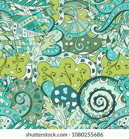 Tracery seamless pattern. Mehndi design. Ethnic colorful doodle texture. Curved doodling background. Vector