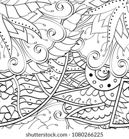 Tracery seamless pattern. Mehndi design. Ethnic monochrome binary doodle texture. Curved doodling black and white background. Vector