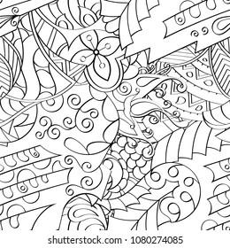 Tracery seamless pattern. Mehndi design. Ethnic monochrome binary doodle texture. Curved doodling black and white background. Vector