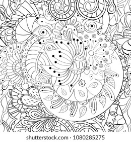 Tracery seamless pattern. Mehndi design. Ethnic monochrome binary doodle texture. Curved doodling black and white background. Vector