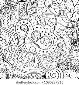 Tracery seamless pattern. Mehndi design. Ethnic monochrome binary doodle texture. Curved doodling black and white background. Vector