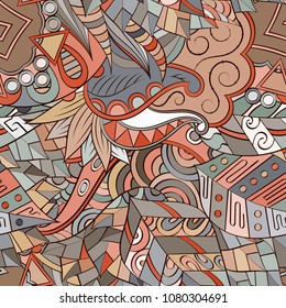 Tracery seamless pattern. Mehndi design. Ethnic colorful doodle texture. Curved doodling background. Vector