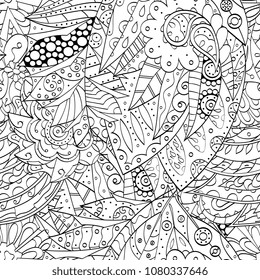 Tracery seamless pattern. Mehndi design. Ethnic monochrome binary doodle texture. Curved doodling black and white background. Vector
